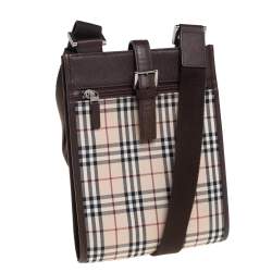 Burberry Brown/Beige House Check Fabric and Leather Messenger Bag