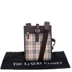 Burberry Brown/Beige House Check Fabric and Leather Messenger Bag