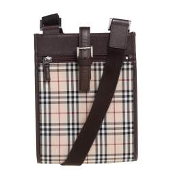 Burberry Brown/Beige House Check Fabric and Leather Messenger Bag