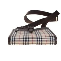 Burberry Brown/Beige House Check Fabric and Leather Messenger Bag