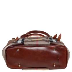 Pre Owned Burberry Brown House Check Canvas and Leather Bridle Whipstitch Tote