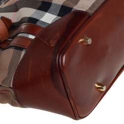 Pre Owned Burberry Brown House Check Canvas and Leather Bridle Whipstitch Tote