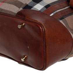 Pre Owned Burberry Brown House Check Canvas and Leather Bridle Whipstitch Tote
