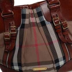 Pre Owned Burberry Brown House Check Canvas and Leather Bridle Whipstitch Tote