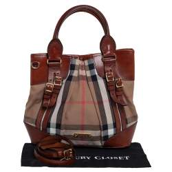 Pre Owned Burberry Brown House Check Canvas and Leather Bridle Whipstitch Tote