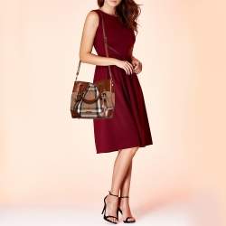 Pre Owned Burberry Brown House Check Canvas and Leather Bridle Whipstitch Tote