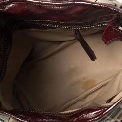Pre Owned Burberry Burgundy/Beige House Check PVC and Patent Leather Lowry Ruffle Tote