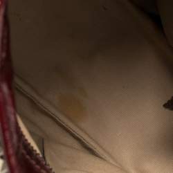Pre Owned Burberry Burgundy/Beige House Check PVC and Patent Leather Lowry Ruffle Tote