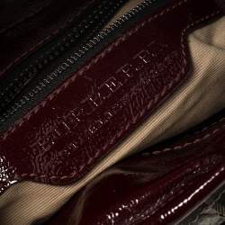 Pre Owned Burberry Burgundy/Beige House Check PVC and Patent Leather Lowry Ruffle Tote