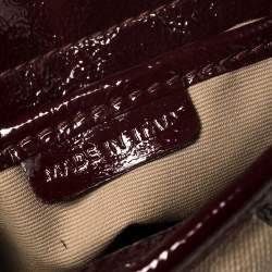 Pre Owned Burberry Burgundy/Beige House Check PVC and Patent Leather Lowry Ruffle Tote