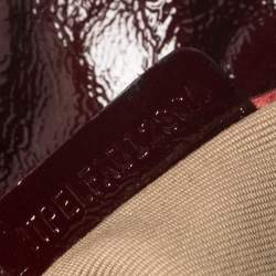 Pre Owned Burberry Burgundy/Beige House Check PVC and Patent Leather Lowry Ruffle Tote