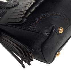 Pre Owned حقيبة يد بربري بانير صغيرة شراشيب جلد بروغ أسود