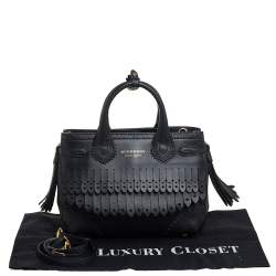 Pre Owned حقيبة يد بربري بانير صغيرة شراشيب جلد بروغ أسود