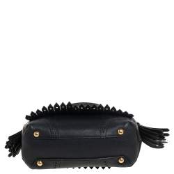 Pre Owned حقيبة يد بربري بانير صغيرة شراشيب جلد بروغ أسود