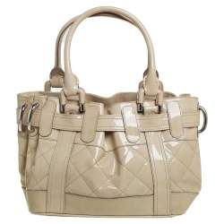 Burberry Cream Quilted Patent Leather Beaton Tote