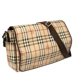 Burberry Beige Haymarket Check PVC and Leather Diaper Messenger Bag