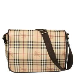 Burberry Beige Haymarket Check PVC and Leather Diaper Messenger Bag
