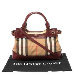 Pre Owned حقيبة كتف بربري هيبورن جلد وكانفاس هاوس تشيك بيج/عنابي