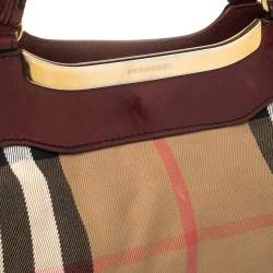 Pre Owned حقيبة كتف بربري هيبورن جلد وكانفاس هاوس تشيك بيج/عنابي