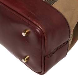 Pre Owned حقيبة كتف بربري هيبورن جلد وكانفاس هاوس تشيك بيج/عنابي