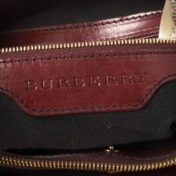 Pre Owned حقيبة كتف بربري هيبورن جلد وكانفاس هاوس تشيك بيج/عنابي