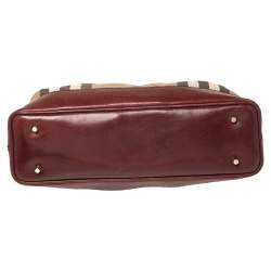 Pre Owned حقيبة كتف بربري هيبورن جلد وكانفاس هاوس تشيك بيج/عنابي