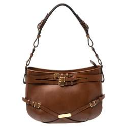 مملوكة مسبقًا حقيبة هوبو بربري بريدل دوتون جلد بني صغيرة