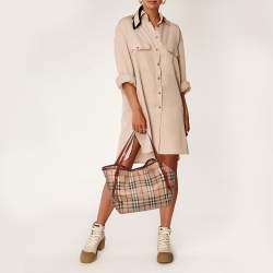Pre Owned Burberry Brown/Beige Haymarket Check Coated Canvas and Leather Small Canterbury Tote