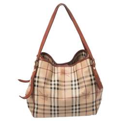 Pre Owned Burberry Brown/Beige Haymarket Check Coated Canvas and Leather Small Canterbury Tote