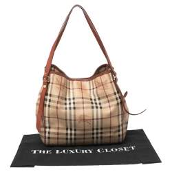 Pre Owned Burberry Brown/Beige Haymarket Check Coated Canvas and Leather Small Canterbury Tote