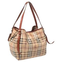 Pre Owned Burberry Brown/Beige Haymarket Check Coated Canvas and Leather Small Canterbury Tote