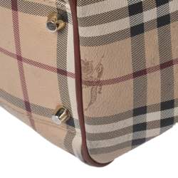 Pre Owned Burberry Brown/Beige Haymarket Check Coated Canvas and Leather Small Canterbury Tote