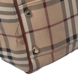 Pre Owned Burberry Brown/Beige Haymarket Check Coated Canvas and Leather Small Canterbury Tote