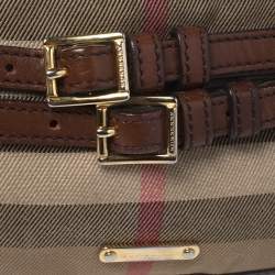Pre Owned Burberry Brown/Beige House Check Fabric and Leather Crossbody Bag