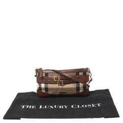 Pre Owned Burberry Brown/Beige House Check Fabric and Leather Crossbody Bag