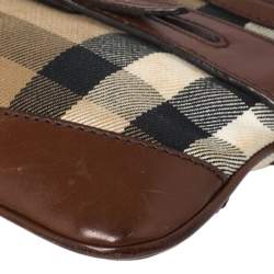 Pre Owned Burberry Brown/Beige House Check Fabric and Leather Crossbody Bag