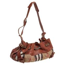 Burberry Brown/Beige House Check Fabric and Leather Margaret Hobo