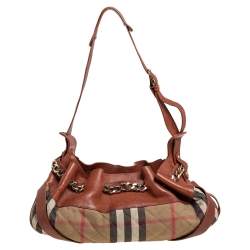 Burberry Brown/Beige House Check Fabric and Leather Margaret Hobo