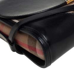 Pre Owned Burberry Black House Check Canvas and Leather Abbott Shoulder Bag