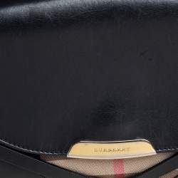 Pre Owned Burberry Black House Check Canvas and Leather Abbott Shoulder Bag