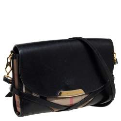 Pre Owned Burberry Black House Check Canvas and Leather Abbott Shoulder Bag