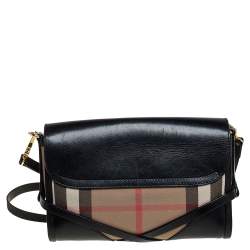 Pre Owned Burberry Black House Check Canvas and Leather Abbott Shoulder Bag