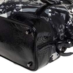 Burberry Black Floral Beat Check Nylon and Patent Leather Florence Satchel