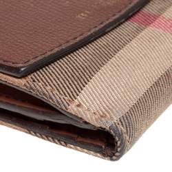 Pre Owned محفظة بربري فرينش جلد وقماش كاروهات هاوس تشيك بني 