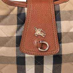 Pre Owned Burberry Beige/Brown Haymarket Leather And Quilted Canvas Hobo