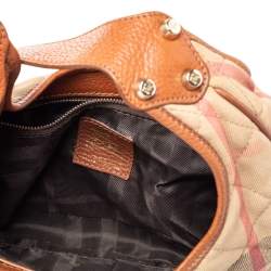 Pre Owned Burberry Beige/Brown Haymarket Leather And Quilted Canvas Hobo