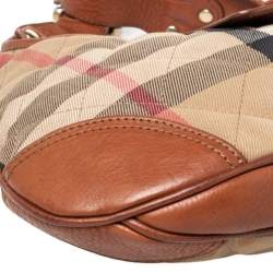 Pre Owned Burberry Beige/Brown Haymarket Leather And Quilted Canvas Hobo