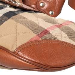 Pre Owned Burberry Beige/Brown Haymarket Leather And Quilted Canvas Hobo