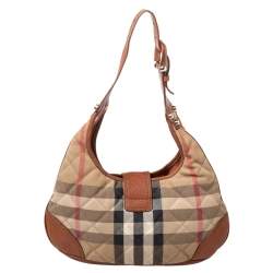 Pre Owned Burberry Beige/Brown Haymarket Leather And Quilted Canvas Hobo