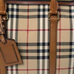 مملوكة مسبقًا Burberry Brown/Beige Haymarket Canvas and Leather Double Zip Tote